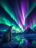 Polar Bear under Northern Lights