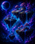 Floating Waterfall Islands in Space