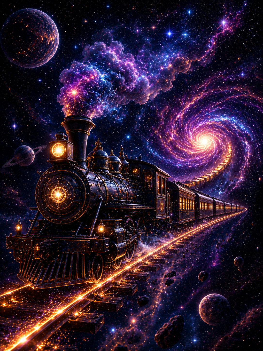 Steam Train Through Galaxy