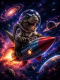Dinosaur Riding Through Space