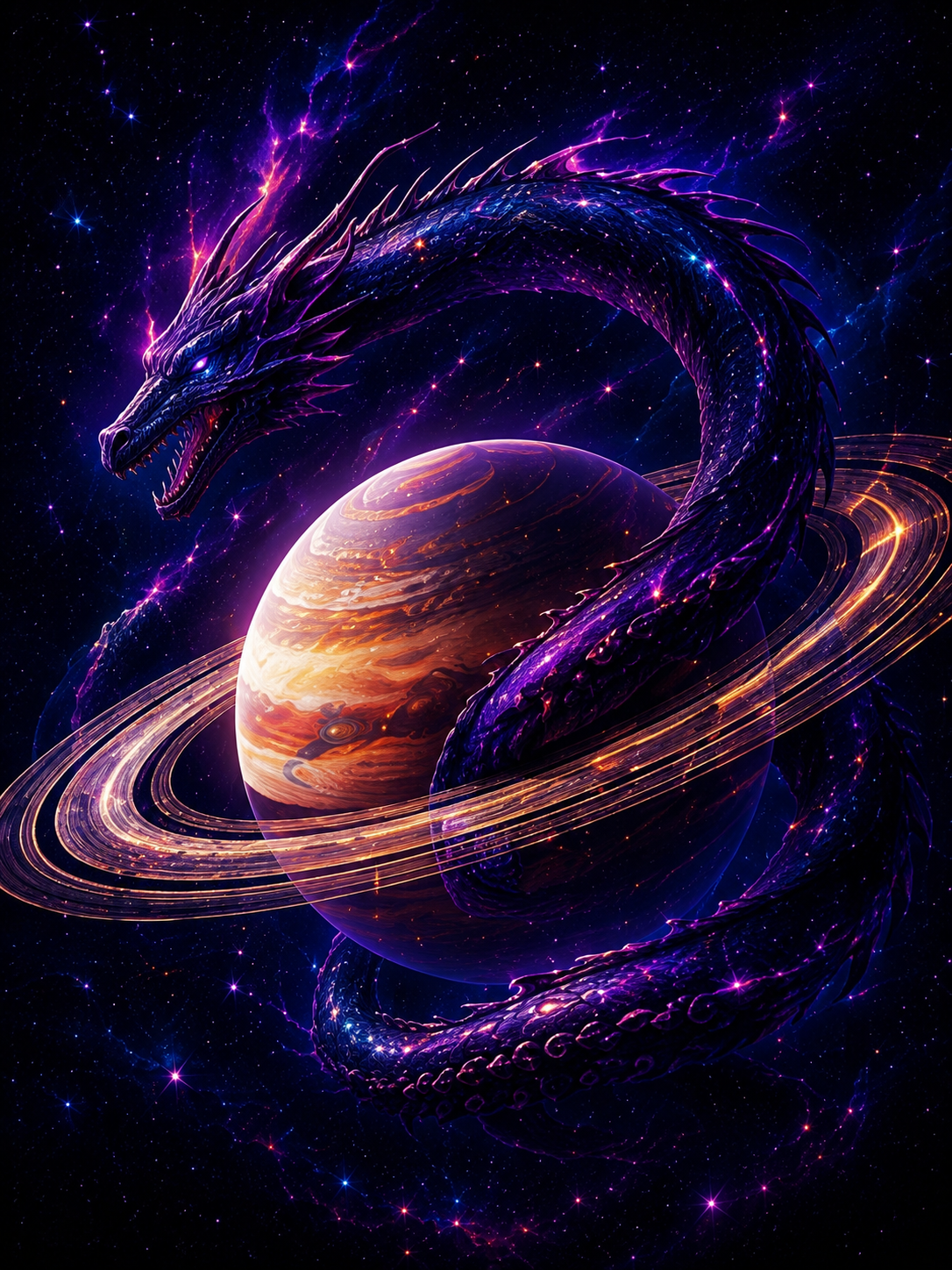 Dragon Wrapped Around Saturn